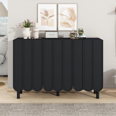 Minimalist Shoe Storage Cabinets With Adjustable Shelves,Storage Cabinet With Wave Doors,Sideboard Buffet Cabinet -Maison Boucle