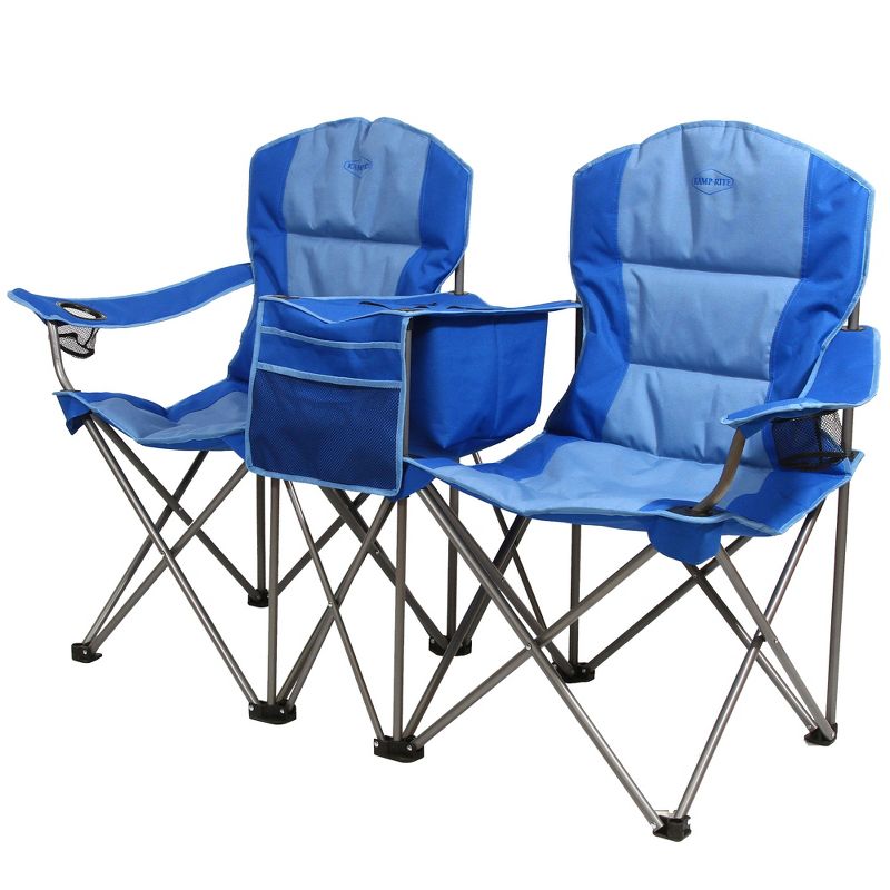 Kamp-Rite Portable 2 Person Double Folding Collapsible Padded Outdoor Lawn Beach Chair with Cooler for Camping Gear, Tailgating, & Sports, 2-Tone Blue, 3 of 7