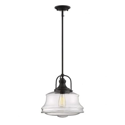 English Bronze Glass Pendant Light with Clear Shade
