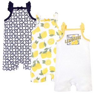 Touched by Nature Baby Girl Organic Cotton Rompers 3pk, Lemon Tree - 1 of 4