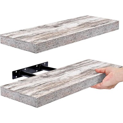 Beige Rustic Wood Floating Wall Shelves, 17.6 Inch, 2 Pack