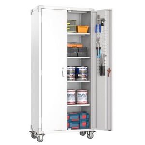 SUXXAN 72"H Metal Storage Cabinet with Wheels and Pegboard, 4 Adjustable Shelves and Lockable Door for Garage,Required Assembly - 1 of 4