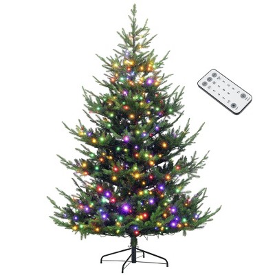 HOMCOM 7.5 ft PreLit Nordic Pine Artificial Christmas Tree, Hinged Xmas Tree with 300 LED Lights and 1218 Branch Tips for Holiday Party Decor, Green
