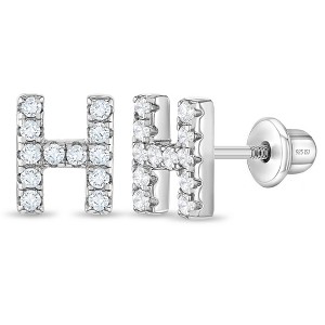 Girl's Cubic Zirconia Letter Initial Screw Back Sterling Silver Earrings - In Season Jewelry - 1 of 4
