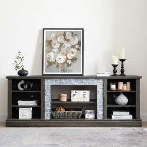 Lyngins 70" TV Stand with Faux Stacked Stone Design,Entertainment Center with Open Shelves,Console Table & Sideboard for Living Room,Kitchen - 1 of 4