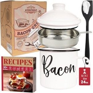 Bacon Grease Container with Strainer and Silicone Spatula, 24oz Enamel Fat Container, Dishwasher Safe - 1 of 4