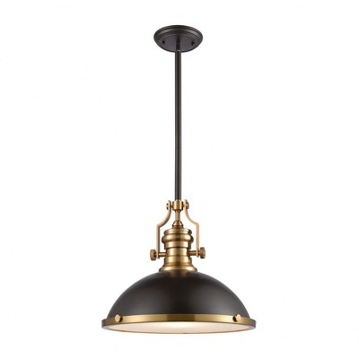 Matte Black and Brass 17" Glass Bowl Pendant Light