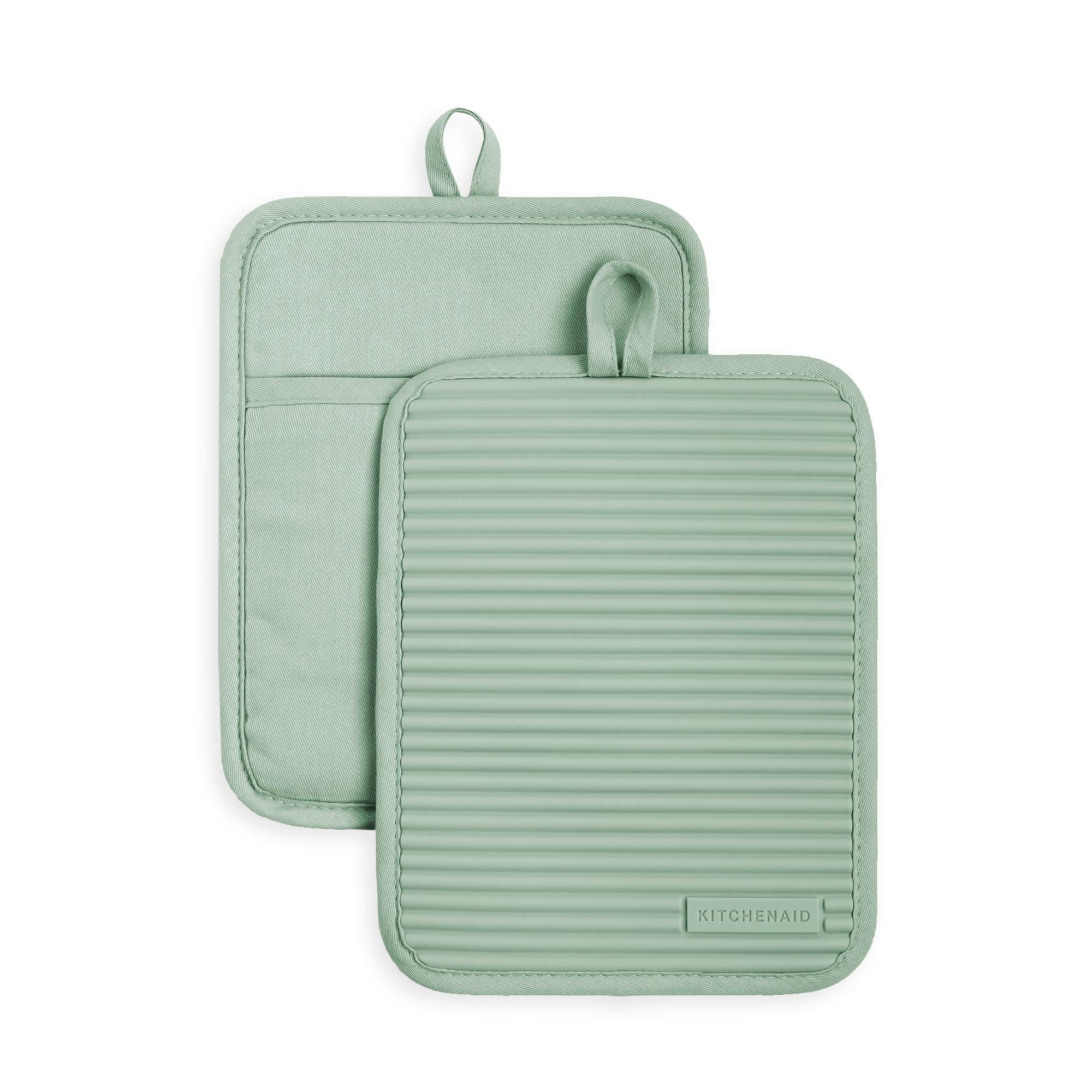 KitchenAid Ribbed Soft Silicone Pot Holders 2-Pack, Pistachio Green