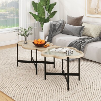 Round Coffee Table With Rattan Accents Modern Circle Center Table ...