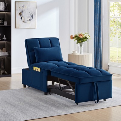 Zeus & Ruta 4-in-1 Multi-Function Tufted Single Pull-Out Sofa Bed with Adjustable Backrest, Pillows and Storage Pockets