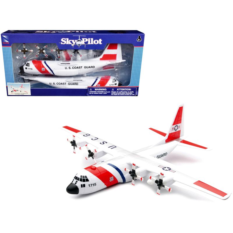 Model Kit Lockheed C-130 Hercules Transport Aircraft White & Red "US Coast Guard" Snap Together Plastic Model Kit by New Ray, 1 of 4
