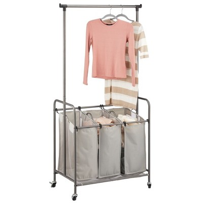 mDesign Portable Laundry Sorter with Wheels and Steel Hanging Bar