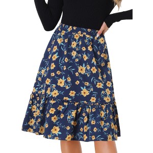INSPIRE CHIC Women's Ruffle Hem Elastic Waist Flowy A-Line Swing Floral Midi Skirt - 1 of 4