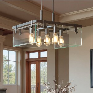 Urban Ambiance Luxury Modern Farmhouse Square Chandelier,  13-3/4"H x 22-3/4"W SQ,  Brushed Nickel Finish, UHP2445 - 1 of 4