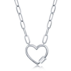 Bella Silver Sterling Silver Heart Carabiner Paperclip Necklace - Silver - 16+2 Inch - 1 of 2