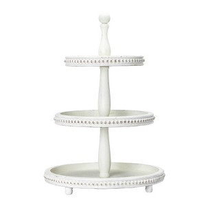 Decorative Round Wood Tray with Hobnail Edge - 1 of 4