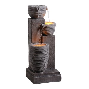 Teamson Home 28" Metal Fiberglass and Polyresin 3-Tier Cascading Fountain with Bowls Warm Gray - 1 of 4
