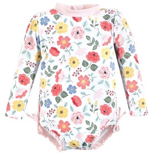 Hudson Baby Girls Rashguard Toddler Swimsuit, Modern Botanical - 1 of 2