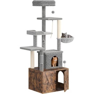 Cat Tree with Litter Box Enclosure Large, Multilevel Cat Play House with Large Condo, Spacious Hammock, Cozy Top Perch,Scratching Post,Brown - 1 of 4