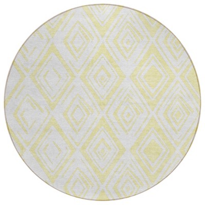 Yellow And Ivory Geometric Washable Indoor Outdoor Area Rug
