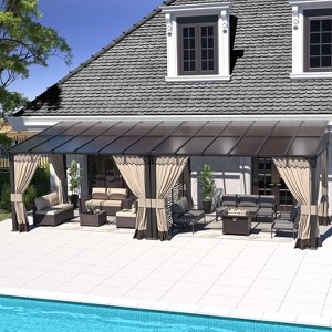 ALAULM Wall Mount Gazebo Outdoor Pergola, Hardtop Lean to Gazebo Canopy Awnings with Sloped Roof and Sturdy Steel Frame, for Patio, Deck, Backyard - 1 of 4
