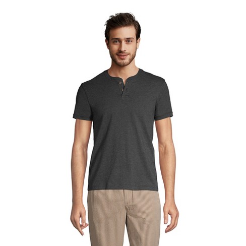 Lands' End Men's Short Sleeve Super-t Henley - Large - Dark Charcoal ...