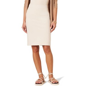 Women's Ponte Pull-On Pencil Skirt - Fitted Above The Knee Beige - 1 of 4