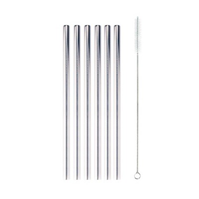 Swtroom Reusable Stainless Steel Metal Drinking Straws 6pcs with 1 Cleaning Brush