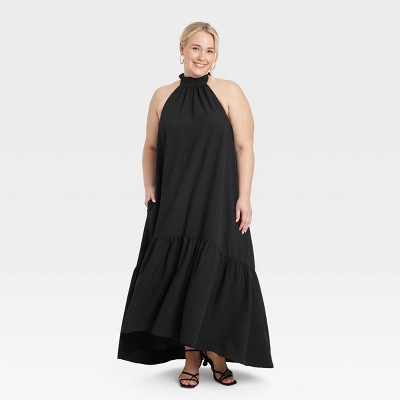 Women's Halter Hi-Lo Midi Dress - A New Day™ Black 4X