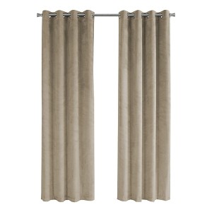 Monarch Specialties Curtain Panel 2Pcs Set  Room Darkening Grommet Living Room Bedroom Kitchen Velvet Polyester Beige Contemporary Modern - 1 of 4