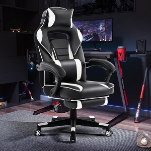 Simple Deluxe Ergonomic Gaming Chair With Footrest & Lumbar Support – Swivel Computer Office Chair, Contemporary Style-1261989