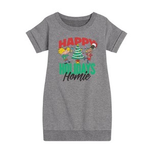 - Hey Arnold! - Holiday Homies Graphic Short Sleeve Fleece Dress - 1 of 4