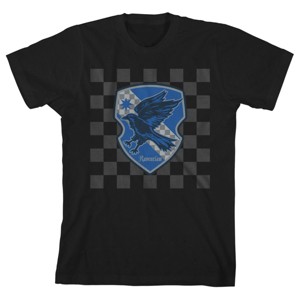 Harry Potter Ravenclaw Shield on Checkered Background Black T-shirt Toddler Boy to Youth Boy - 1 of 1