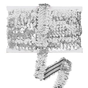 Alilang Elastic Sequin Trim, 1.2 Inch 3 Row Flat Glitter Paillette Sequin Ribbon, Metallic Stretch Sequin Strip Sewing DIY Craft, 5 Yards, Silver - 1 of 4