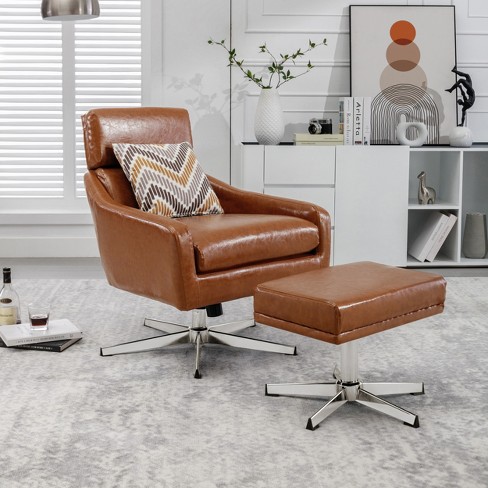 Swivel Armchair With Ottoman For Living Room, Bedroom And Office