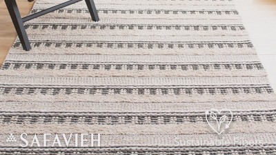 Ivory and Beige Striped Wool Cotton Runner Rug