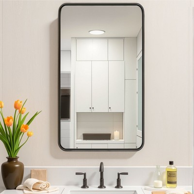 32"x22" Rectangle Bathroom Mirror with Aluminum Alloy Frame, Wall Mounted Vanity Mirror for Bedroom Living Room Entryway, Black