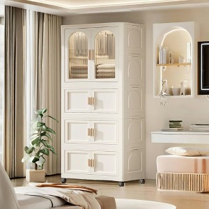 DOMETOUR 25.59' Folding Wardrobe, Magnetic Door, Plastic Cabinet with Wheels, 1 Wardrobe Layer, 3 Folding Boxes, 10 Hangers - 1 of 4