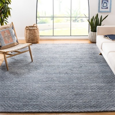 Handmade Abstract Blue Tufted Wool Blend Area Rug, 10' x 14'