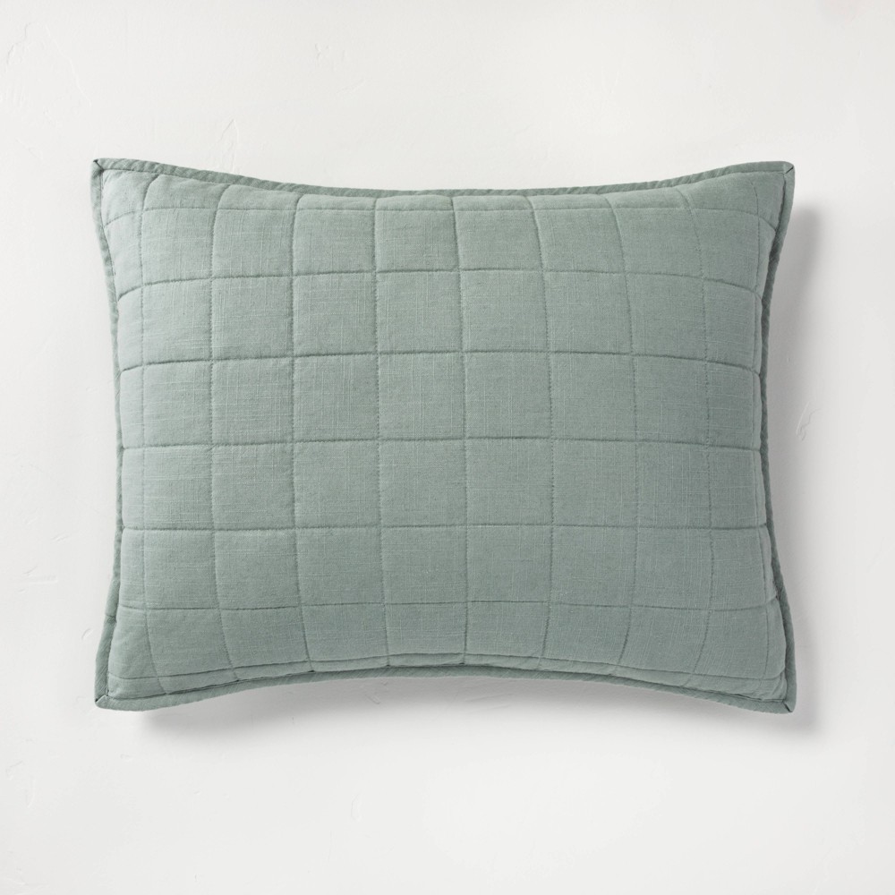 Photos - Pillowcase Standard Heavyweight Linen Blend Quilt Pillow Sham Sage Green - Casaluna™