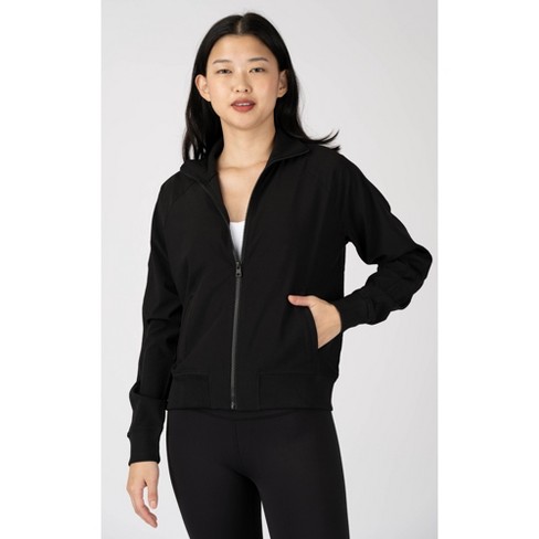 90 Degree By Reflex Womens Lightstreme Funnel Neck Bomber Jacket with  Ribbed Details and Zipper Pockets - Black - Small