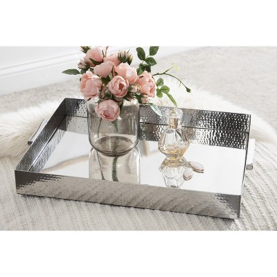 Samana Silver Hammered Stainless Steel Rectangular Tray
