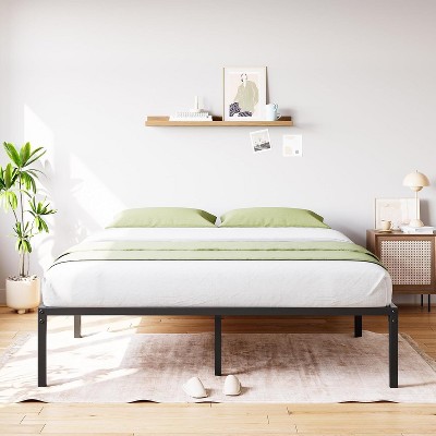 Heavy Duty Metal Platform Bed Frame with Steel Support, Storage Space, Noise-Free Design, Easy Assembly, No Box Spring Needed, Black.