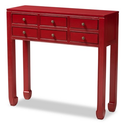 Pomme Accent 6 Drawer Console Table Red - Baxton Studio
