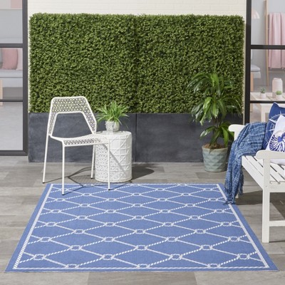 Reversible Rectangular Navy Blue Synthetic 4' x 6' Outdoor Rug