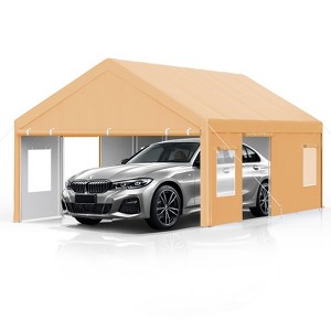 13x20ft Carport, Portable Garage with UV Protection & Steel Frame, Heavy Duty Car Port with 4 Doors and 4 Windows - 1 of 4