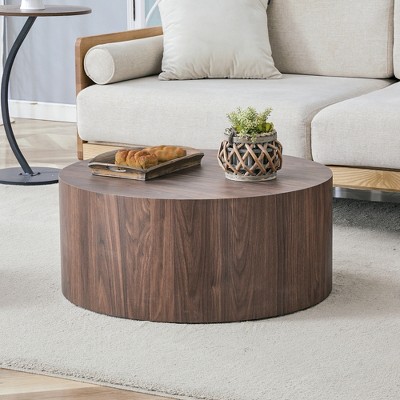 FONTOI Cylindrical Coffee Tables with Anti-slip Feet for Small Spaces Living Room Bedroom Balcony Office Side Table, Dark Brown, 27.5"*12"*27.5"