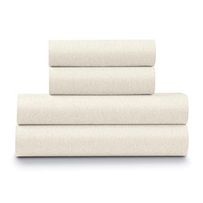 Ivory Heather Jersey Knit Cotton Blend Queen Sheet Set