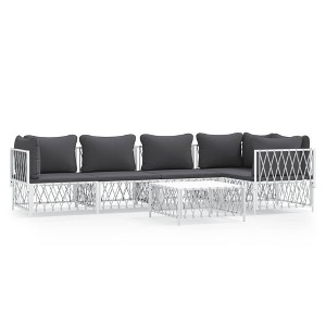 vidaXL Modern Patio Lounge Set with Cushions - Durable White Steel Frame, Comfortable Seating, Modular Design - Ideal for Garden, Balcony, or Patio - 1 of 4