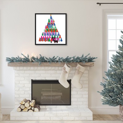 Colorful Christmas Tree Canvas Print with Black Frame
